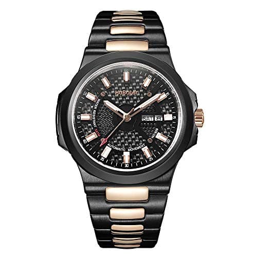 Huboler 929.01 Men's Pro Diver Automatic Skeleton Mechanical Black Carbon Fiber Dial Two Tone Stainless Steel Watch