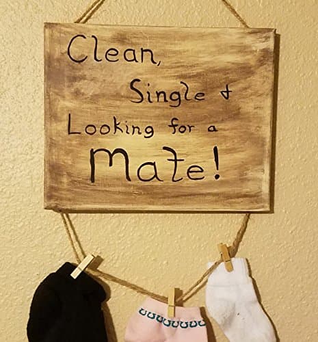 Clean, Single and Looking for a Mate Hand Painted Laundry Room Sign for single socks 8X10