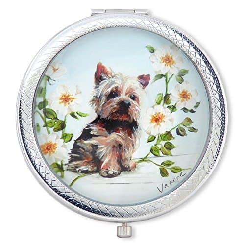 Vanroe 'Yorkshire Terrier' Designer Compact Mirror in Gift Box - For Dog Lovers, Yorkie, UK Artist, Magnified