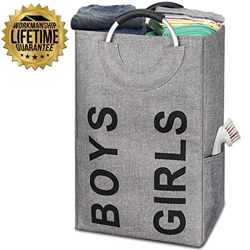 SEMK Hamper Laundry Basket Double Laundry Hamper Laundry Bag Dirty Clothes Hamper Dokehom College Hamper Dorm Collapsible Easy Carry Folding Tall Clothing Hamper Handy Standing (Grey Double Hamper)