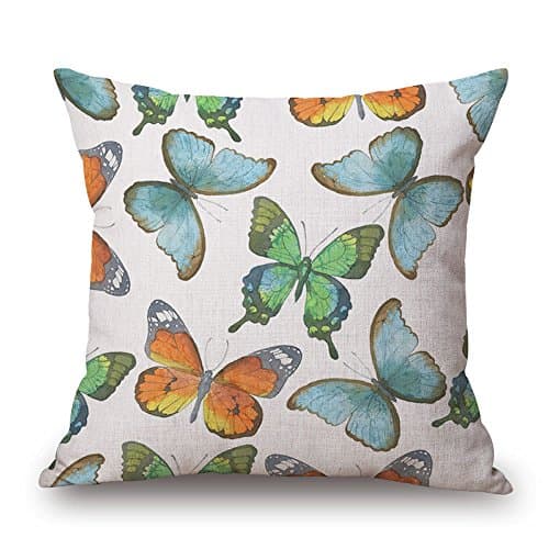 BLUETTEK Modern Simple Geometric Style Soft Linen Burlap Square Throw Pillow Covers, 18 x 18 Inches (Colorful Butterfly)