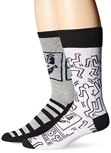 Keith Haring Men's Black and White Mural 2-Pack Crew Socks