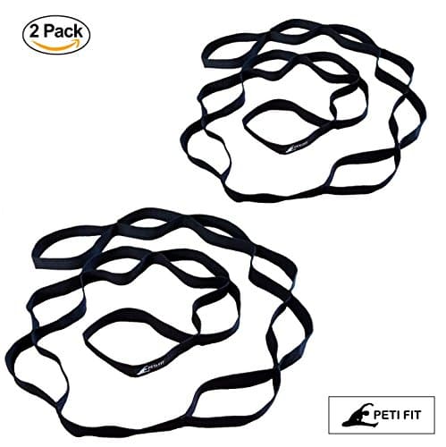 PETI FIT (2 Pack) Yoga Stretch out Strap by Recommended Physical Therapy Stretch Band - 7 feet long &amp; 12 Loops Perfect for Stretch, Ballet, Yoga, Pilates - Buy Today &amp; Improve your Muscles &amp; Fitness