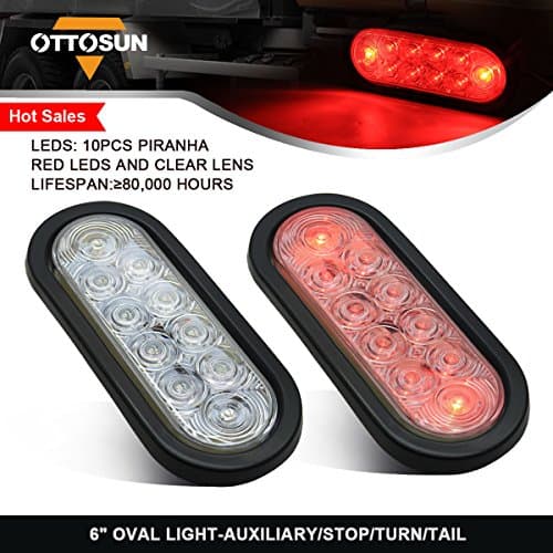 2PCS Auxiliary Stop Turn Tail Light OTTOSUN 6" Oval Red LED Multi-function Tail lights with Chear PC Lens for Truck Trailer Cars SUVs DOT &amp; SAE Approved