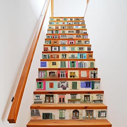 Stair Sticker Wall Stickers DIY 3D Simulation Windows Self-adhesiveRefurbished Eco-friendly PVC Wallpaper Mural Art Home Decorations Removable ,Easy to Apply,1 Set (13 pc)