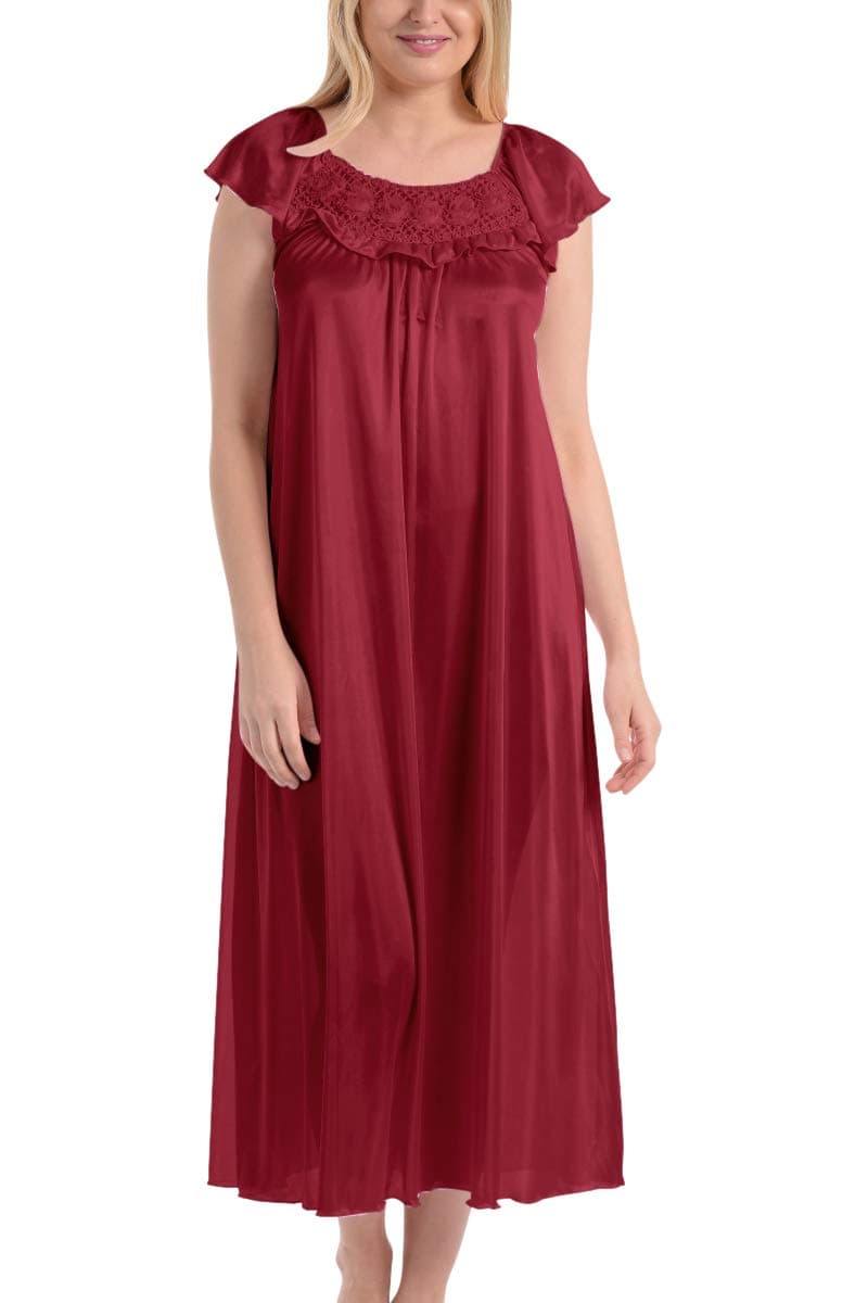 Women's Satin Silk Ruffle Long Nightgown