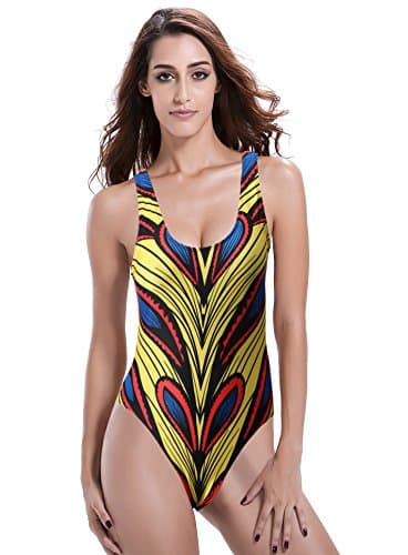 Reteron Women's Retro High Cut Low Back One Piece Monokini Swimsuit Flower Print S