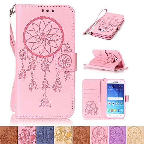 Galaxy S6 Case, Firefish [Kickstand] PU Leather Flip Folio Emboss Style Wallet Case Bumper Cover with Strap Magnetic Buckle for Samsung Galaxy S6 - Net-F