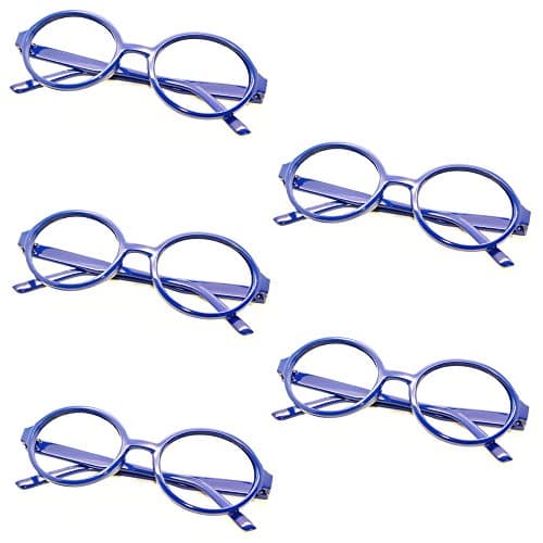 5 X FancyG® Retro Geek Nerd Style Oval Round Shape No Lens Glass Frame - Blue