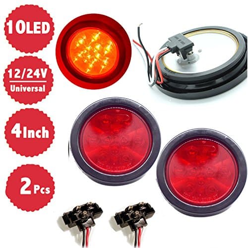 4" Round Red LED Trailer Tail Lights Stop Brake Trailer Lights for Trucks RV JEEP (DOT Certified, Grommet & Plug Included)-2pcs