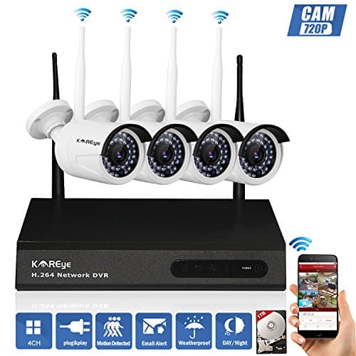 KAREye HD 1.3-Megapixel (1280 x 960P) 4Ch Network POE Video Security System (NVR Kit) - 4 Pcs 1.0MP POE Outdoor Bullet IP Cameras, 98ft Night Vision, 1TB HDD