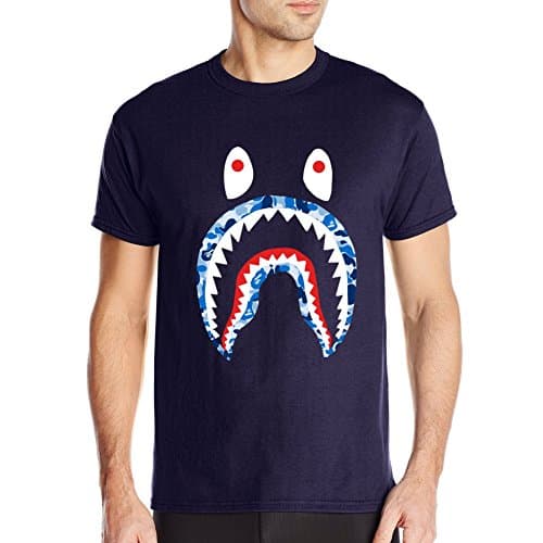 Customized Poly Cotton Comfortable Bape Men's T-shirt Navy Round-neck