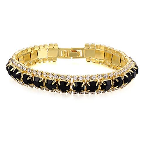 Firewings Yellow Gold Fiiled Clear Crystal Black Onyx Bracelets
