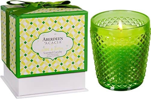 Green Lime & Basil Scented Votive Candle with Round Hammered Green Glass Holder in Matching Gift Box