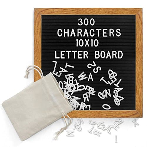 Tescat Changeable Letter Board - 10x10 Inches Retrogram Boards. Black Felt Letter Board Include 300 Plastic Letters &amp; Oak Frame