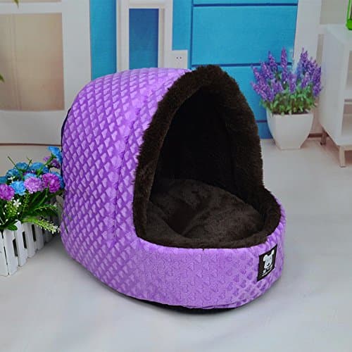 NEO Home Cute Plush Pet Bed Cave/Igloo Slipper Shape, Kitten Play House, Puppy/Dog Den, Lounge House Kennel Sleeping Bag with Microcushion Pillow, Most Lovely Gift for Pet.