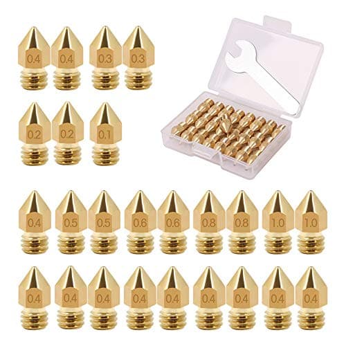 25PCS MK8 Nozzle 0.1mm,0.2mm,0.4mm,0.1mm,0.8mm,1.0mm 3D Printer CR 10 Nozzle with Storage Box,for 3D Printer Makerbot Creality CR-10 (25 PCS)