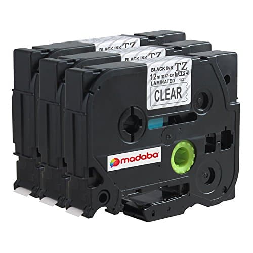 Madabcom 3 Pack compatible for Brother P-Touch TZ131 TZE131 TZ 131 TZE 131 Standard Laminated Label Tape Black on Clear 0.47 Inch (12mm) X 26.2 Feet (8m)