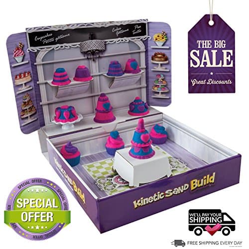 Kinetic Sand Build Bakery Boutique Playset Multi Molds Sand Box Display Shelves For Ages 3+