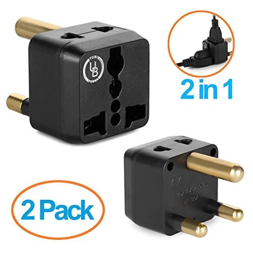 Yubi Power 2 in 1 Universal Travel Adapter with 2 Universal Outlets - Built in Surge Protector - Black - Type M for South Africa, Lesotho, Mozambique, Namibia, Nepal and more! - 2 PACK