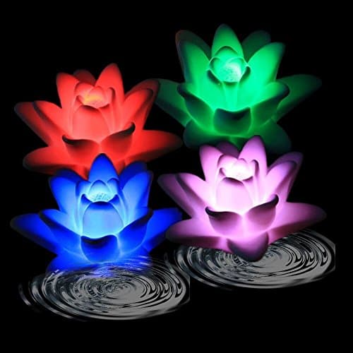 TOPPER SHOW LED Floating Candle Light - 4Pcs Waterproof Lily-shape Flower Color Changing Tealight Night Light Flameless Candle (Lily)