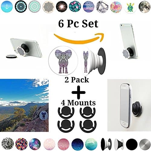 Pop Phone Grip Phone Grip Set (6 Piece) with 2 Piece Tablet Cell POP and 4 Universal Hands Free Mount - Elephant