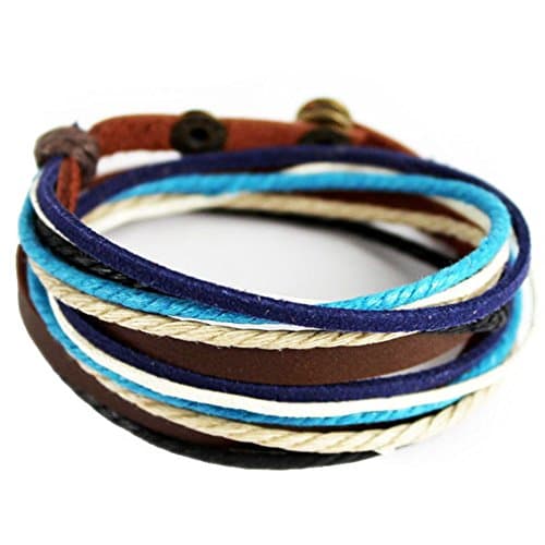 Handmade Rope Bracelet, Adjustable Leather Bracelet with Charms Multi-layer Design