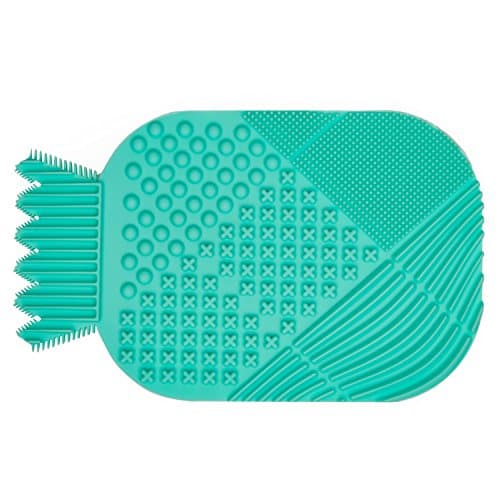 Makeup Brush Cleaner Mat Pad - Durable Silicone Make Up Brushes Cleaning Tool, Thorough Cosmetics Brush Cleansing - 7 Different Textured Tiles and Comfortable Palm Grip Handle - Extends Brush Life