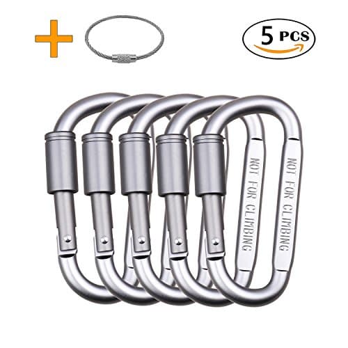 Locking Carabiner, Aluminum D Ring Clip D Shape Super Durable Strong and Light Large Carabiner keyring Keychain Clip for Outdoor Camping Key Chain Heavy Duty (Gray, 5Pack)