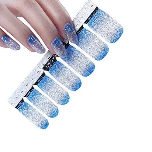 Rodite Glitter Nail Art Stickers Full Coverage Nail Decals Self-adhesive Nail Stickers Tattoo Set Nail Tips Decorations for Women Girls 14 Wraps Per Pack White #2