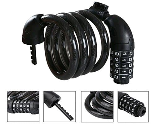 BESNLI Bike Lock Cable 4-Feet Bike Cable Basic Self Coiling Resettable 5-Digit Combination with Complimentary Mounting Bracket (Black)