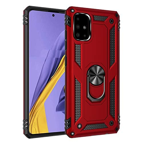 VGANA Case Compatible for Samsung Galaxy Note 10 Lite, Tough Armor Anti Fall and Car Magnet Ring Foldable Holder Function Protective Cover. Red