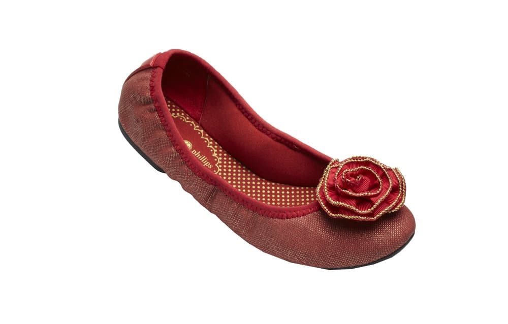Lindsay Phillips SwitchFlops RED CANVAS LIZ BALLET FLATS 09 w/ Floral Snap