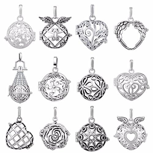 12PCs Harmony Ball Silver Plated Lockets Pregnancy Pendant for 18mm/20mm Chime, Lava Stone