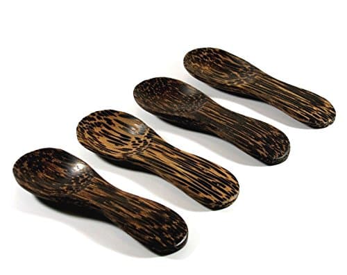 3" Palm Wood Small Spoon Ice-cream Teaspoon Utensil Kitchenware 4 Pieces.