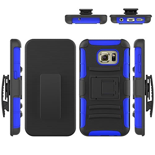 Galaxy S7 Case, Shock Absorbing 3 in 1 Holster Case with Kick Stand and Belt Clip, Osurce Full Protection Heavy Duty Hybrid Case Cover for Samsung Galaxy S7 (Black + Navy Blue)