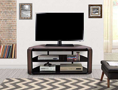 Innovex Fold N Snap Otis 55" No Tools Assembly wood top with 2 tempered black glass storage shelves for TVs up to 65 inches, Rustic Espresso