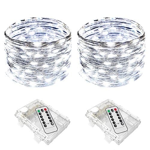 Firstbuy Fairy String Lights Battery Operated Waterproof 8 Modes Starry Rope Lights Twinkling 50 Led 16.4ft Copper Wire Remote Control Firefly Light For Festival Decor, 2 Pack (Daylight White)