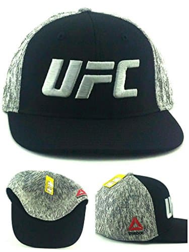 RBK UFC Reebok MMA Fighter Black Static Gray Era Flat Flex Fit Fitted Hat Cap S/M