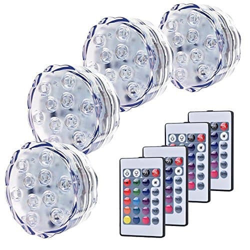 Submersible LED Lights, RGB MultiColor Waterproof Accent Lights with 10 LED, IR Remote Control, Battery Powered for Pond, Fountain, Halloween (4)