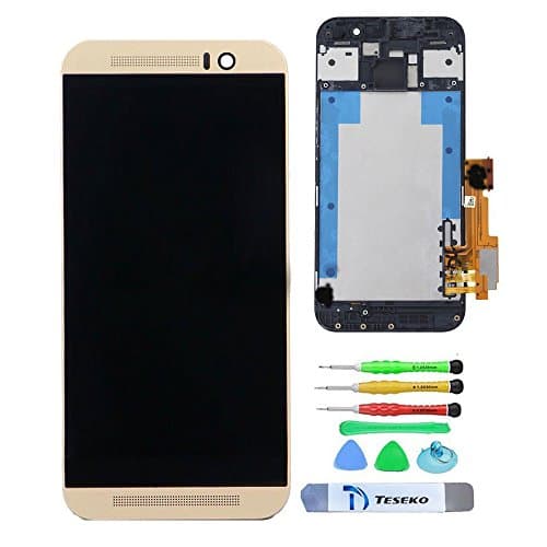 Teseko New Assembly full LCD Display + Touch Screen Digitizer With Frame For HTC One M9 With Free DIY Tools---Gold