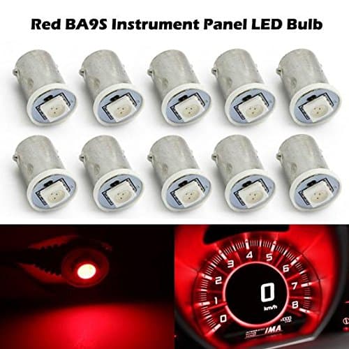 Partsam 10x Car LED BA9S 57 1895 Red 1-5050-SMD Instrument Cluster Dashboard Lamp Bulb