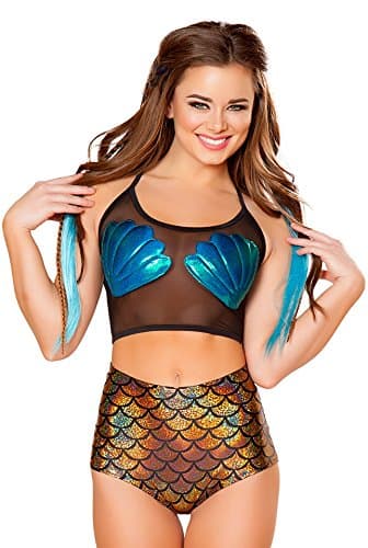 J-Valentine Blue Mermaid Shell mesh crop top Bundle with Rave Shorts
