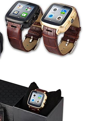 Invtepy New 5M Camera Play Store Compass Pedometer Support SIM Card Smart Watch Phone Support Facebook Twitter Skype APP Download WIFI GPS Navigation Bluetooth4.0-Black（Brown Leather Band)