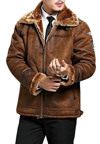 ARRIVE GUIDE Mens Fleece Lined Full Zip Warm Thicker Bomber Jacker Overcoat Parka Brown Large