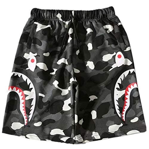 Capturelove Mens Shark Pattern Camouflage Cotton Stitching Shorts