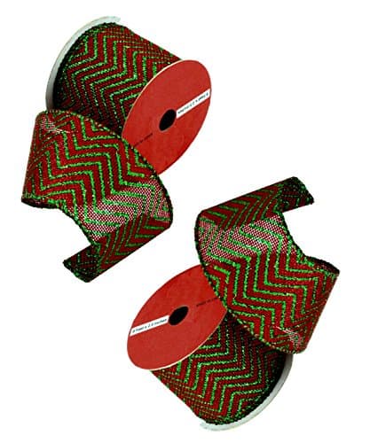 Christmas Decorative Gift and Tree Wired Ribbon 2.5"W x 9FT Spool (Pack Of 2) (Green Chevron)
