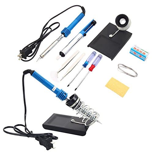 Soldering Iron Tips Electric Rework Soldering Iron Tools Kit with Stand Desoldering Pump Soldering Iron Tips 110V 40W Blue New