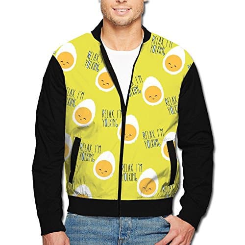 Men's Zip Front Jacket Small Egg Yolk Printed Print Stand Collar Baseball Bomber Jacket
