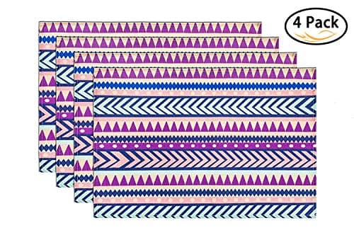 HONEYJOY 4 Pack Washable Cotton Linen Placemat Set Flower Pattern Textile Rectangle Heat-Resistant Non-Slip Non-Fading Decorative Dining Table Mats Set for Home Kitchen Office Red (13" x 17")